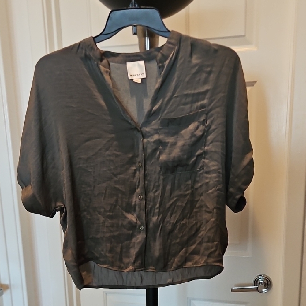 Black Boxy Blouse with Mandarin Collar